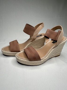 DKNY Brown and Tan Espadrille Wedge Sandals